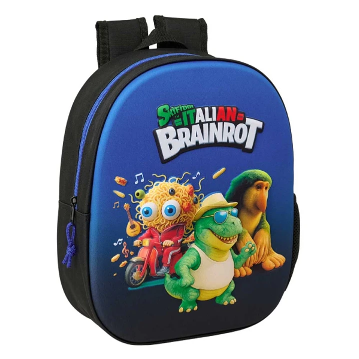Safta Brainrot Mochila 3D - Portabotellas - Hombreras Acolchadas - Asa de Mano Superior - 27x33x10cm - Color Negro y Azul 1
