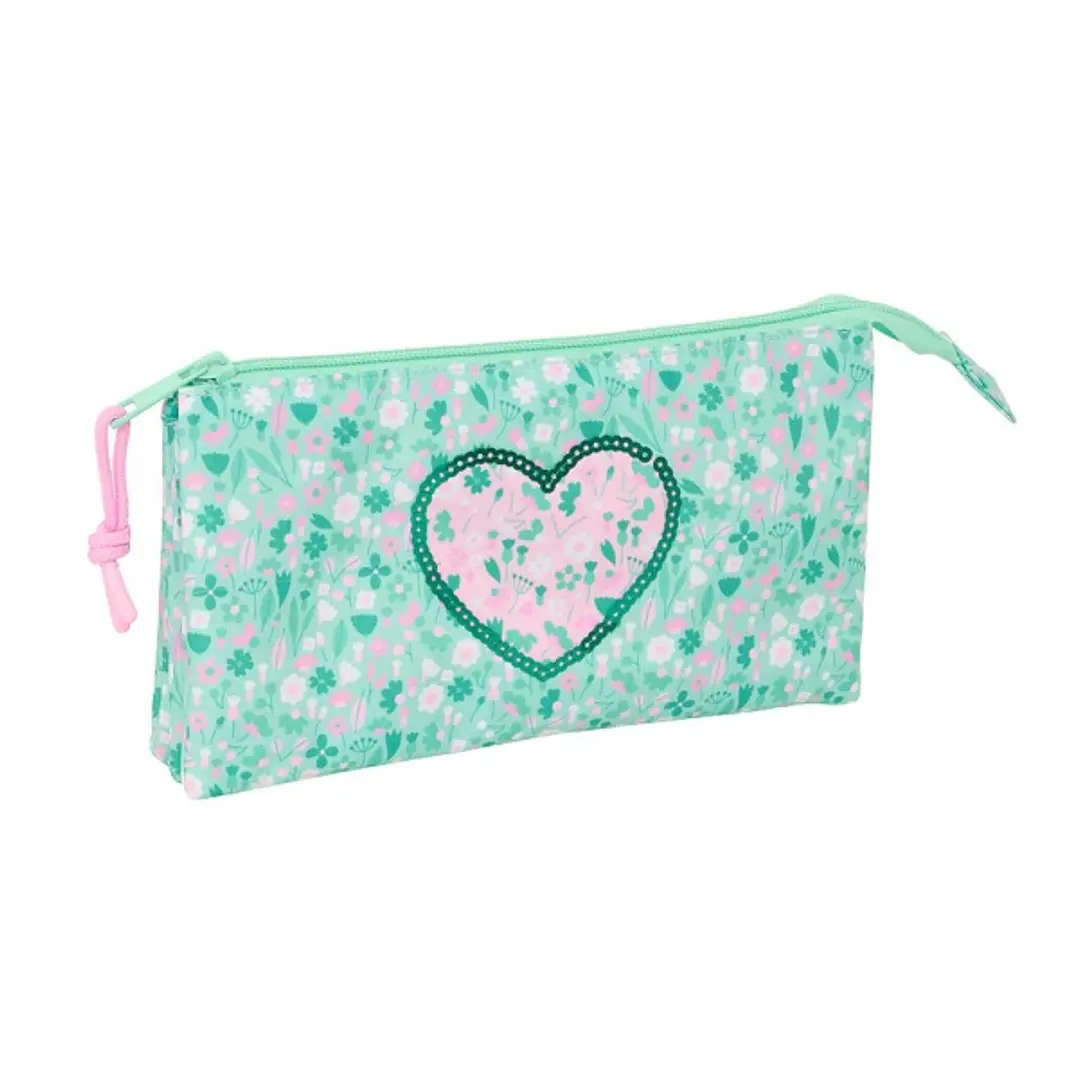 Safta Cuore Portatodo - 3 Compartimentos con Cremalleras - Bolsillo Interior - 0.6L - 220x30x120mm - Color Turquesa 1