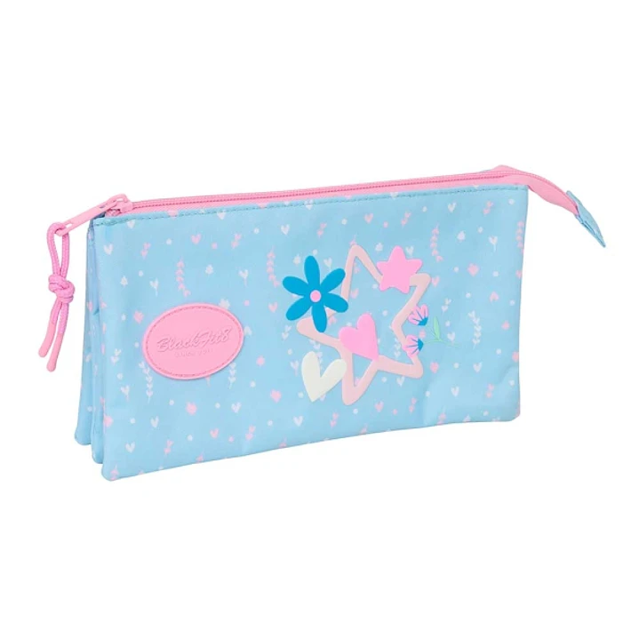 Safta Blackfit8 Smile Portatodo - 3 Compartimentos con Cremalleras - Bolsillo Interior - 0.6L - 220x30x120mm - Color Azul Claro 1