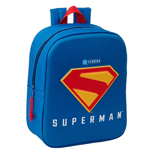 Safta Superman Mochila Guarderia 3D de 6L - Asa de Mano Superior - Asas Regulables y Acolchadas - Cierre de Cremallera - 22x27x10cm - Color Rojo y Azu