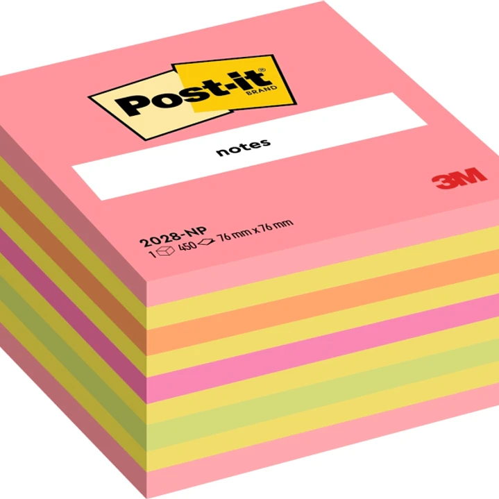 Post-It Cubo de 450 Notas Adhesivas Reposicionables - Forma Cuadrada - 76x76mm - Colores Surtidos 1