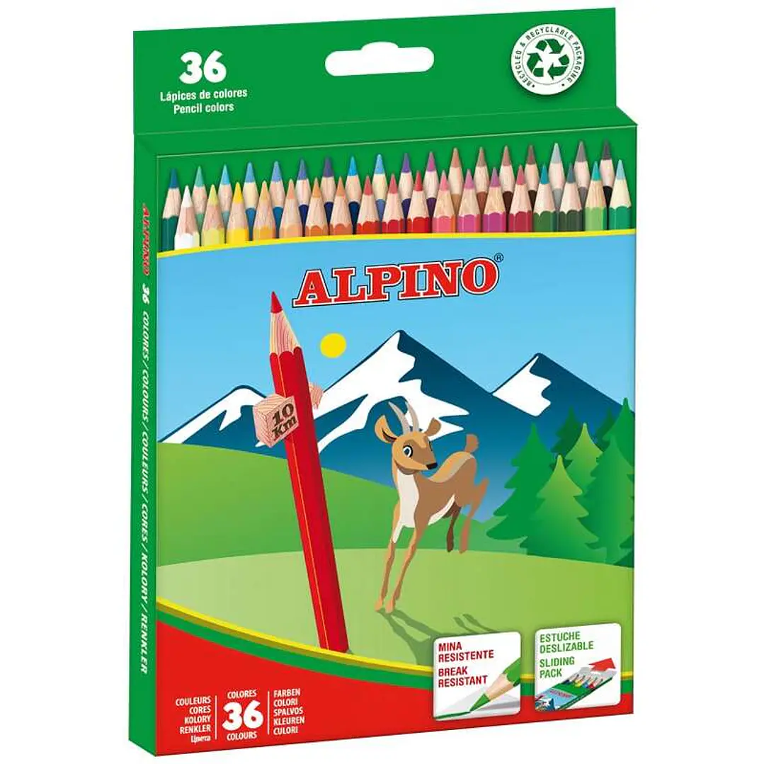 Alpino Pack de 36 Lapices de Colores - Mina de 3mm Resistente a la Rotura - Bandeja Extraible - Colores Vivos y Brillantes Surtido 1