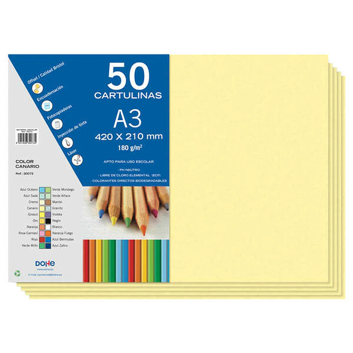 Dohe Cartulinas A3 - 50 Hojas - Gramaje de 180g - Ideal para Manualidades y Proyectos Escolares 1