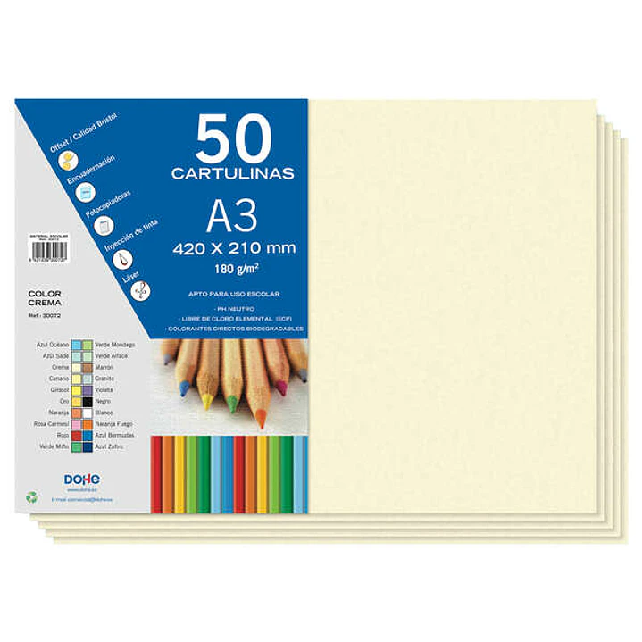 Dohe Cartulinas A3 - 50 Hojas - Gramaje de 180g - Ideal para Manualidades y Proyectos Escolares 1