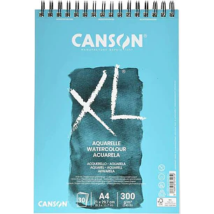 Canson XL Aquarelle Album Espiral Microperforado de 30 Hojas A4 - Grano Fino - 21x29.7cm - 300g - Color Blanco