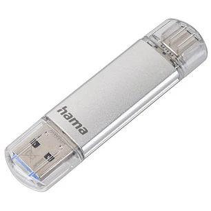 Hama Laeta Memoria Pendrive USB 3.0 con Tapa - 16GB de Capacidad - 40Mb/s de Transferencia - Funcion OTG - USB-C - USB-A - Cuerpo Metalico - Color Pla