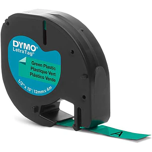 Dymo LetraTag S0721640 Cinta de Etiquetas Original para Rotuladora - Texto negro sobre fondo verde - Ancho 12mm x 4 metros (91204)