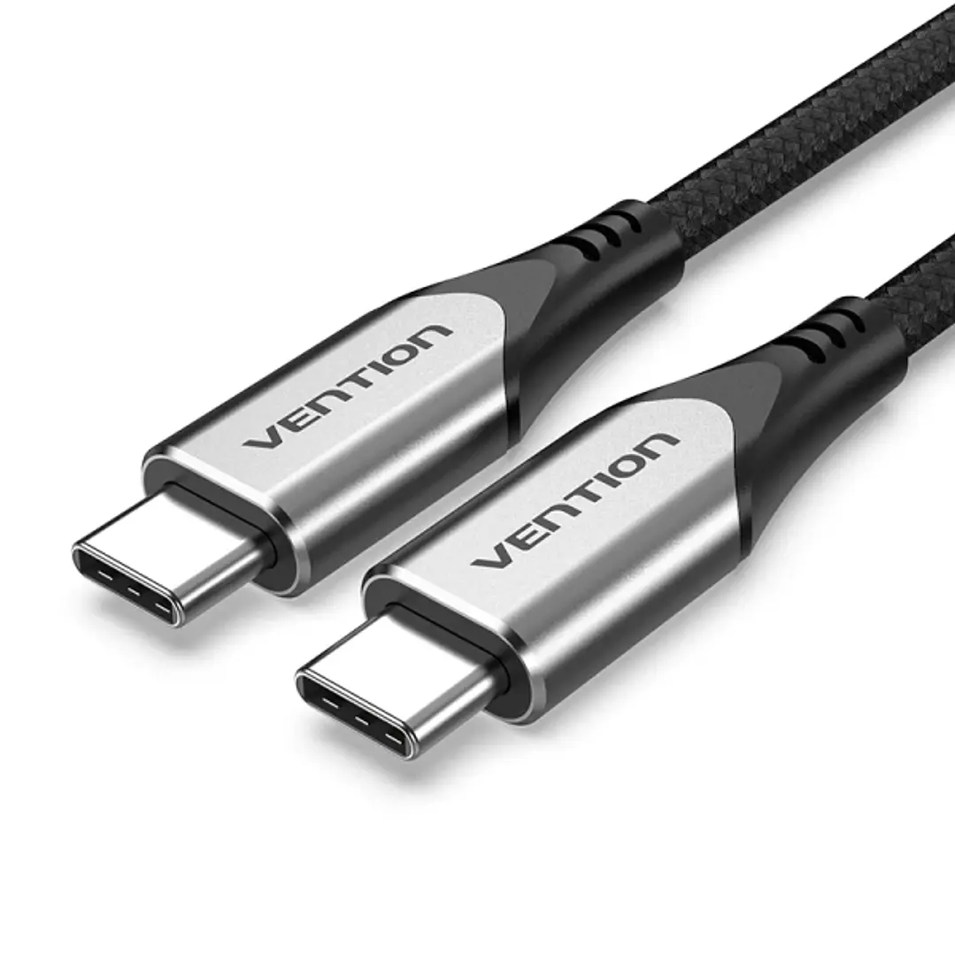 Vention Cable USB-C - Potencia hasta 60W - Longitud 1.5m - Pantalla Digital - Velocidad hasta 5Gbps - Chaqueta Trenzada de Algodon - Color Gris 1