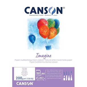 Canson Imagine Bloc Encolado de 50 Hojas 200gr A4 - Grano Fino - Color Blanco