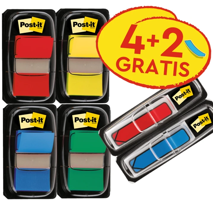 Post-It Index Pack de 4 Dispensadores con Marcadores Reposicionables + 2 Dispensadores con Marcadores Flecha - Forma Rectangular - Colores Surtidos 1