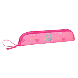 Safta Benetton Heart Portaflautas - Interior Acolchado - Alojamiento para Varilla - Asa Lateral - Borde Reforzado - 0.6L - 370x20x80mm - Color Rosa