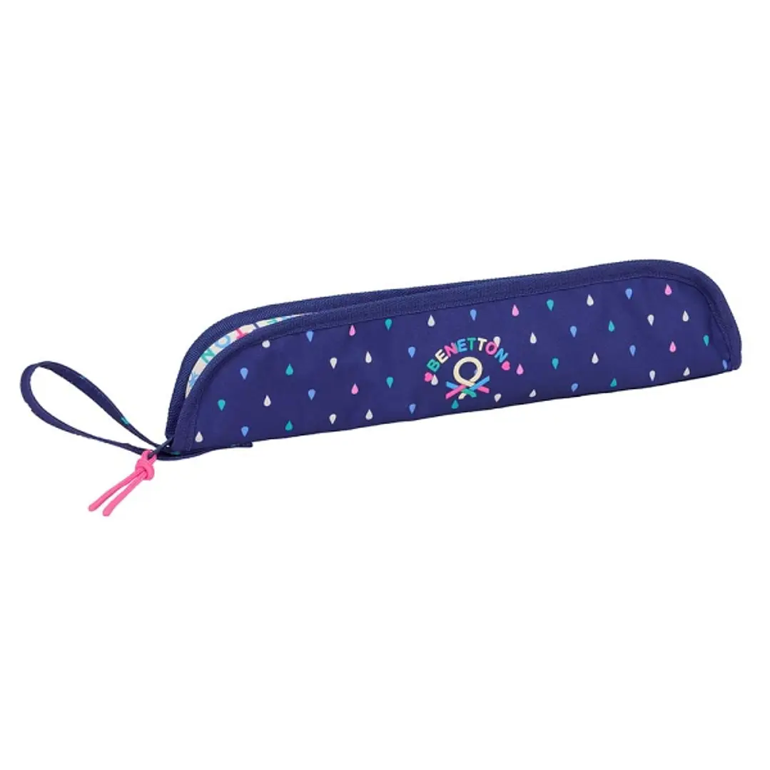 Safta Benetton Drop Portaflautas - Interior Acolchado - Alojamiento para Varilla - Asa Lateral - Borde Reforzado - 0.6L - 370x20x80mm - Color Azul Osc 1