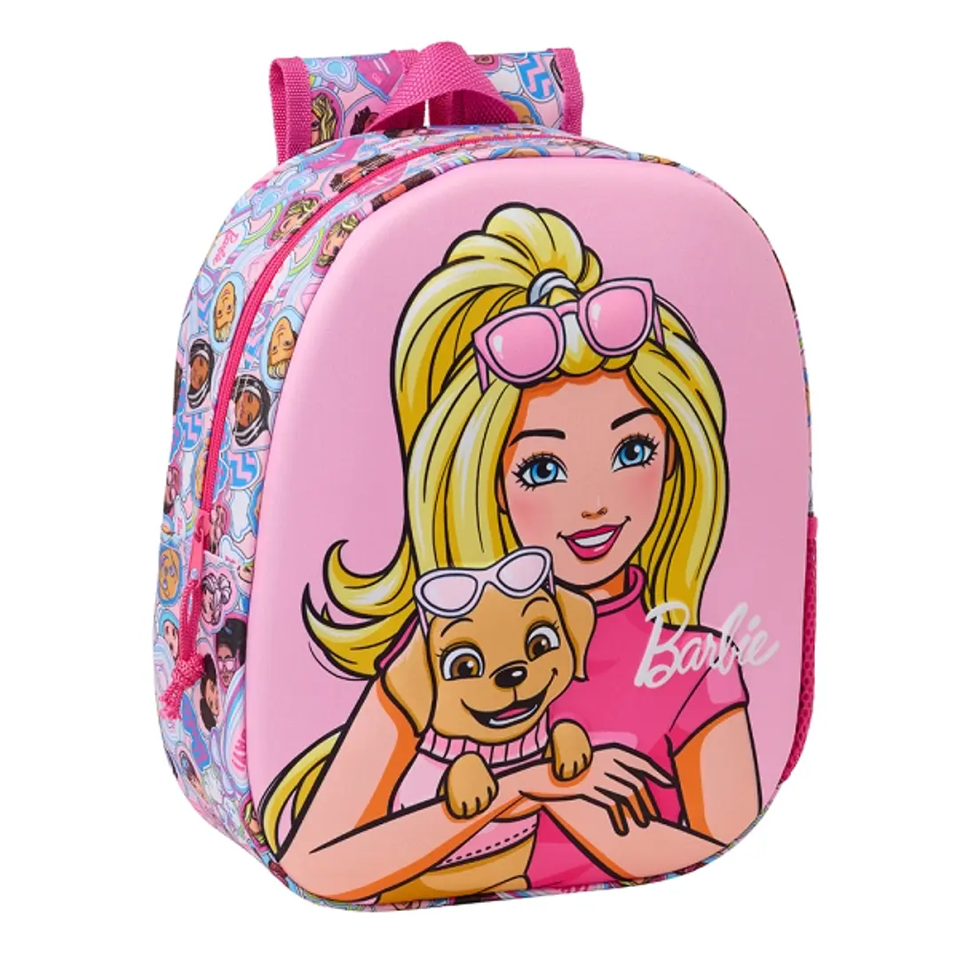 Safta Barbie Mochila 3D - Asa de Mano - Portabotellas Lateral - 27x33x10cm - Color Rosa 1
