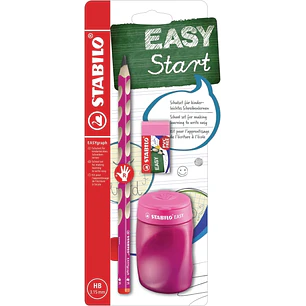 Stabilo Easygraph Pack con Lapiz de Grafito + Sacapuntas con Deposito + Goma de Borrar - Mina HB de 3.15mm - Diseño Ergonomico - Uso Diestro - Color R