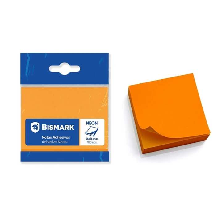 Bismark Bloc de 100 Notas Adhesivas 76x76mm - Color Naranja Neon 1