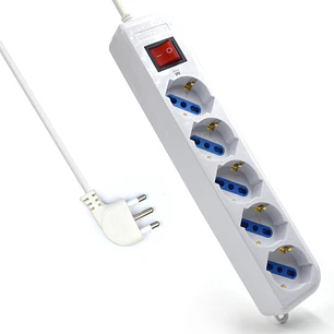 Ewent Regleta con 6 Tomas Tipo L/F (Schuko) de 10/16A - Interruptor de Encendido - Proteccion contra Sobretensiones - Proteccion Infantil - Enchufe It