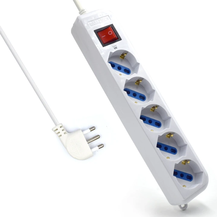 Ewent Regleta con 6 Tomas Tipo L/F (Schuko) de 10/16A - Interruptor de Encendido - Proteccion contra Sobretensiones - Proteccion Infantil - Enchufe It 1