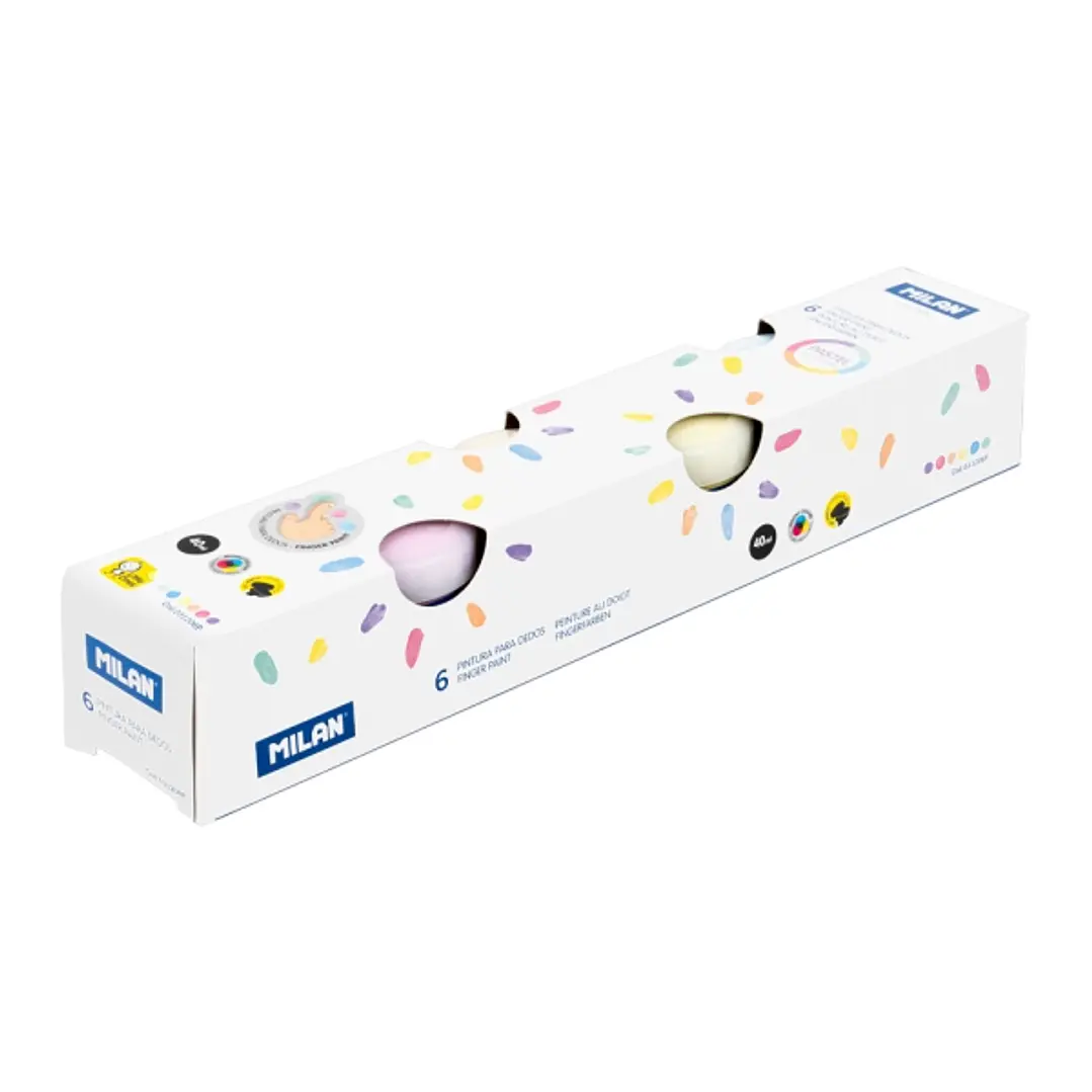 Milan Pack de 6 Tarros de Pintura para Dedos - 40ml por Unidad - Mezclable - Lavable - Colores Pasteles Surtidos 1