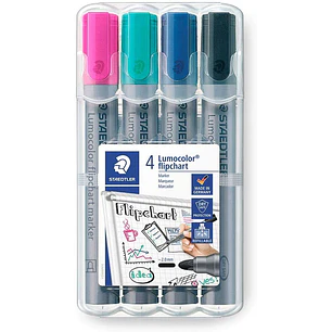 Staedtler Lumocolor Flipchart 356 Pack de 4 Marcadores Permanentes - Tinta Base de Agua - Colores Surtidos