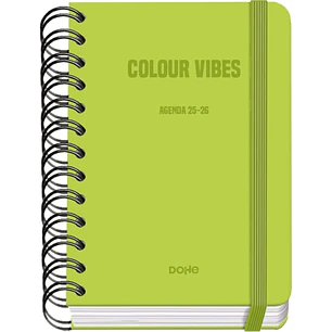 Dohe Colour Vibes Agenda Escolar 25/26 Espiral Wireo A6 - Dia Pagina - Papel 80g/m2 - 4 Hojas de Pegatinas - Cubierta de Carton Plastificado - Cierre
