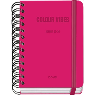 Dohe Colour Vibes Agenda Escolar 25/26 Espiral Wireo A6 - Dia Pagina - Papel 80g/m2 - 4 Hojas de Pegatinas - Cubierta de Carton Plastificado - Cierre