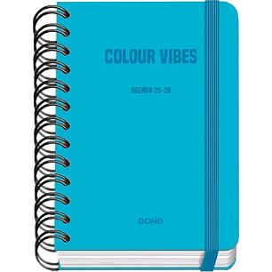 Dohe Colour Vibes Agenda Escolar 25/26 Espiral Wireo A6 - Dia Pagina - Papel 80g/m2 - 4 Hojas de Pegatinas - Cubierta de Carton Plastificado - Cierre
