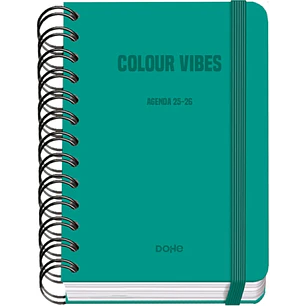 Dohe Colour Vibes Agenda Escolar 25/26 Espiral Wireo A6 - Dia Pagina - Papel 80g/m2 - 4 Hojas de Pegatinas - Cubierta de Carton Plastificado - Cierre