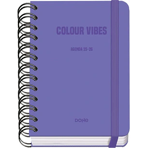 Dohe Colour Vibes Agenda Escolar 25/26 Espiral Wireo A6 - Dia Pagina - Papel 80g/m2 - 4 Hojas de Pegatinas - Cubierta de Carton Plastificado - Cierre