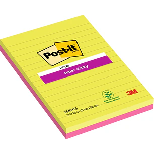 Post-It Super Sticky Pack de 2 Blocs de 45 Notas Adhesivas Reposicionables - Forma Rectangular - 203x127mm - Colores Surtidos