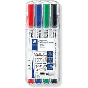 Staedtler Lumocolor Whiteboard Compact 341 Pack de 4 Marcadores para Pizarra - Secado Rapido - Colores Surtidos
