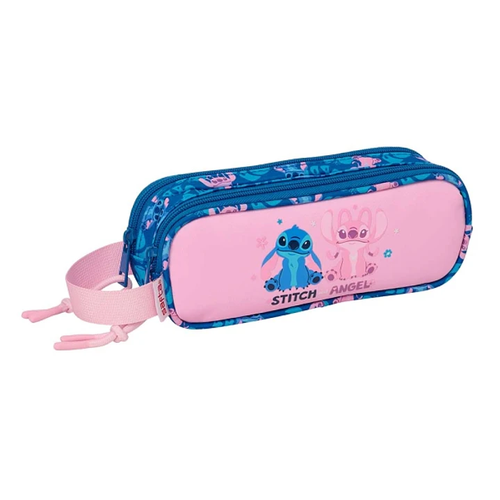 Safta Stitch Lio Portatodo - 2 Compartimentos con Cremallera - Asa Lateral - Capacidad 1L - 21x8x6cm - Color Rosa 1