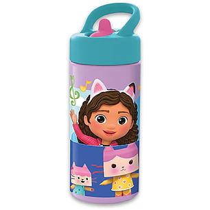 Safta Gabby's Dollhouse Party Botella de 410ml - Valvula de Salida de Agua - Asa Superior - Tapon Roscado - Color Violeta