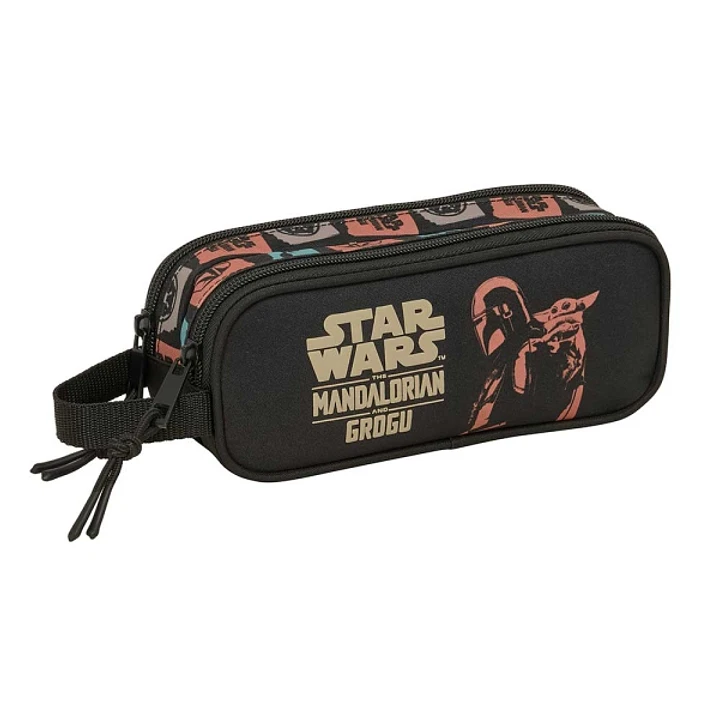 Safta Mandalorian and Grogu Portatodo - 2 Compartimentos con Cremallera - Asa Lateral - Capacidad 1L - 21x8x6cm - Color Negro 1