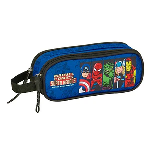 Safta Avengers Portatodo - 2 Compartimentos con Cremalleras - Asa Lateral - 1L - 210x60x80mm - Color Azul Oscuro