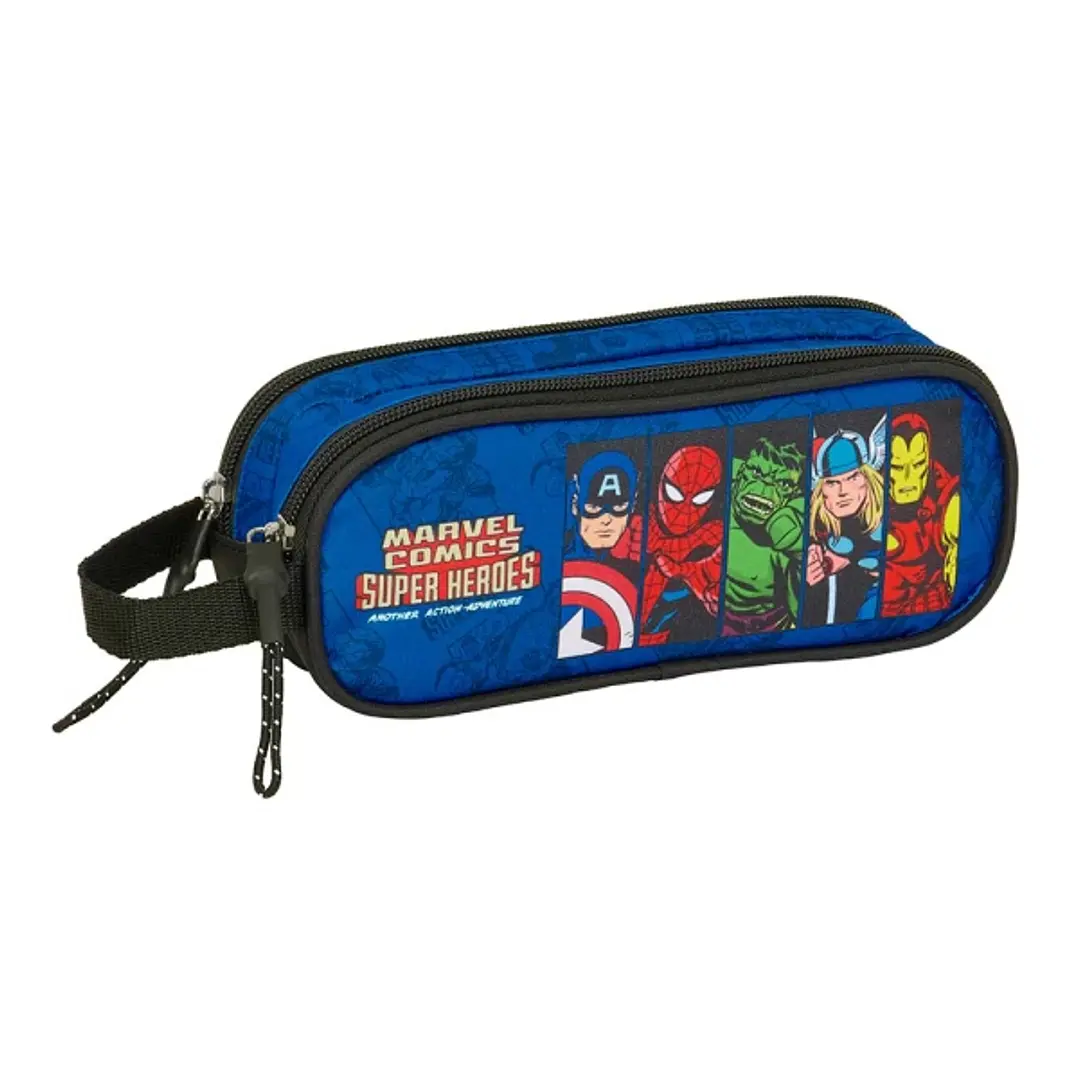 Safta Avengers Portatodo - 2 Compartimentos con Cremalleras - Asa Lateral - 1L - 210x60x80mm - Color Azul Oscuro 1
