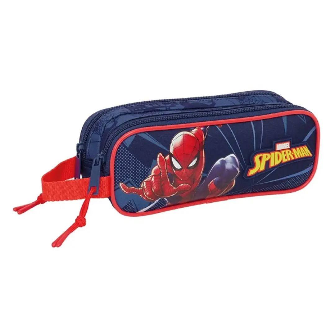 Safta Spider-Man Portatodo - 2 Compartimentos con Cremalleras - Asa Lateral - 1L - 210x60x80mm - Color Azul Marino 1