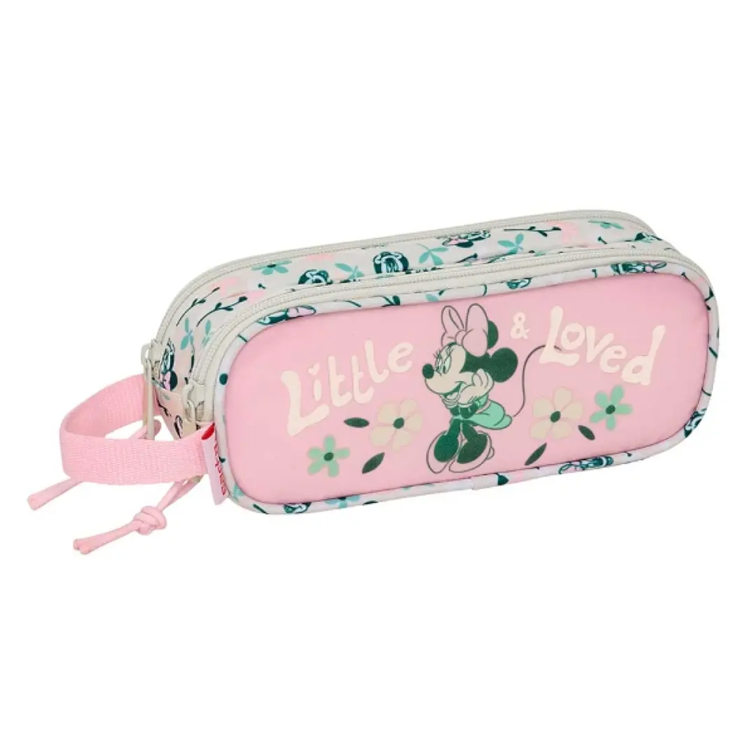 Safta Minnie Mouse Minty Portatodo - 2 Compartimentos con Cremalleras - Asa Lateral - 1L - 210x60x80mm - Color Rosa Pastel 1