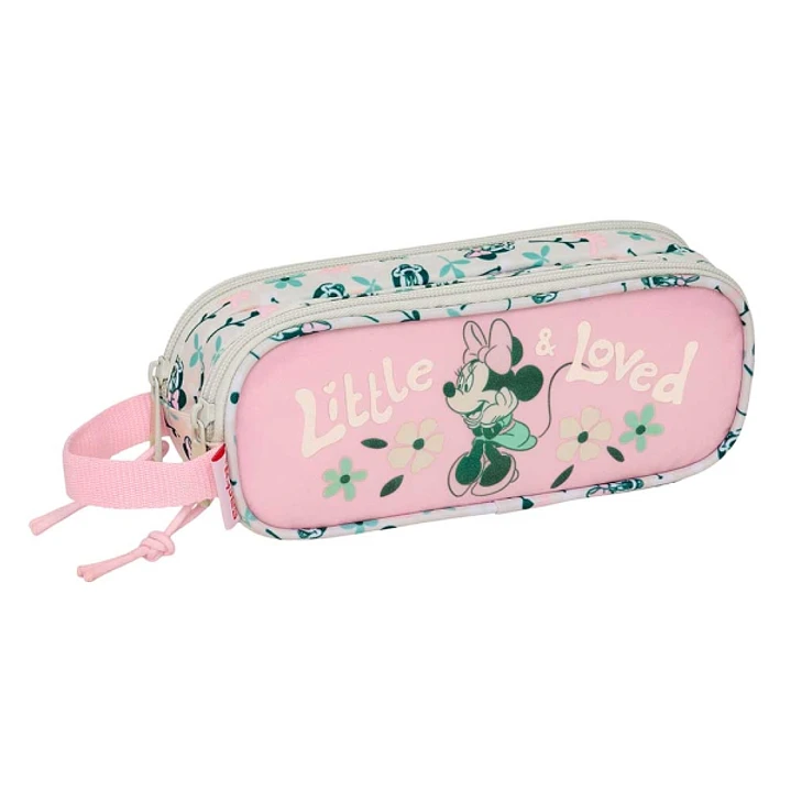 Safta Minnie Mouse Minty Portatodo - 2 Compartimentos con Cremalleras - Asa Lateral - 1L - 210x60x80mm - Color Rosa Pastel 1