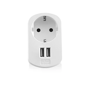 Ewent Cargador de Pared 2xUSB-A + Toma de Corriente - 17W - Color Blanco