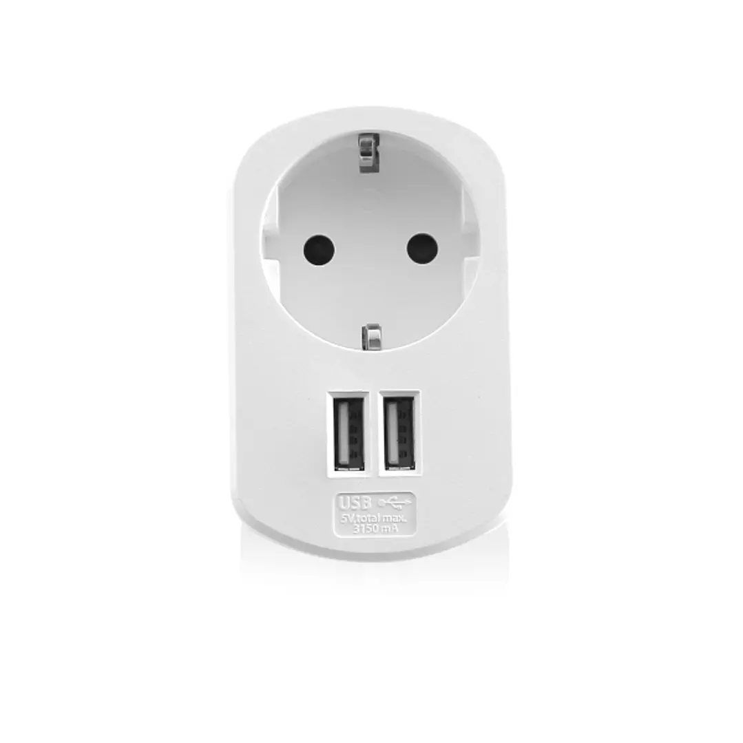 Ewent Cargador de Pared 2xUSB-A + Toma de Corriente - 17W - Color Blanco 1