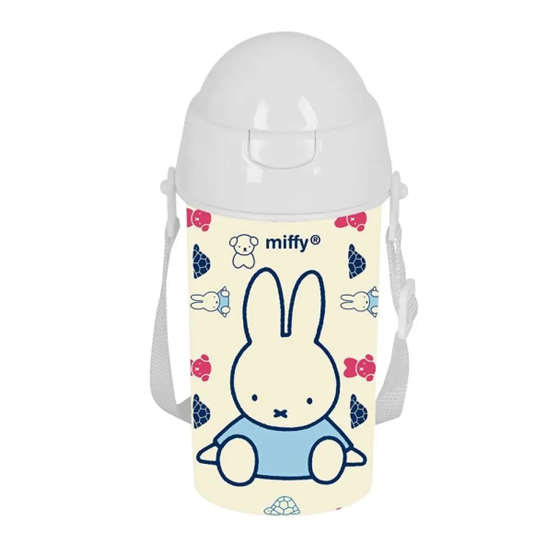 Safta Miffy Buddy Botella de 500ml - PVC sin BPA - Pajita Interior - 73x73x195mm - Color Beige 1