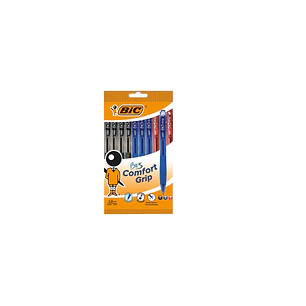 Bic Bu3 Pack de 10 Boligrafos Retractiles - Punta Media de 1mm - Trazo 0.32mm - Grip de Goma - Escritura mas Fluida - Colores Surtidos