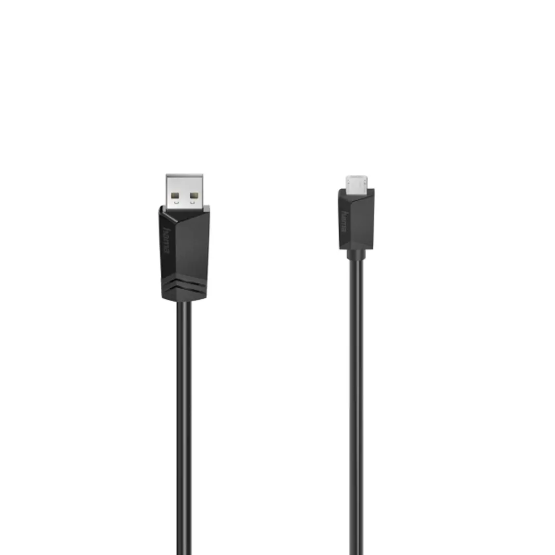 Hama Essential Cable USB - Longitud 1.5m - USB-A Macho - Micro-USB Macho - Velocidad hasta 480Mbps - Blindaje Doble - Color Negro 1