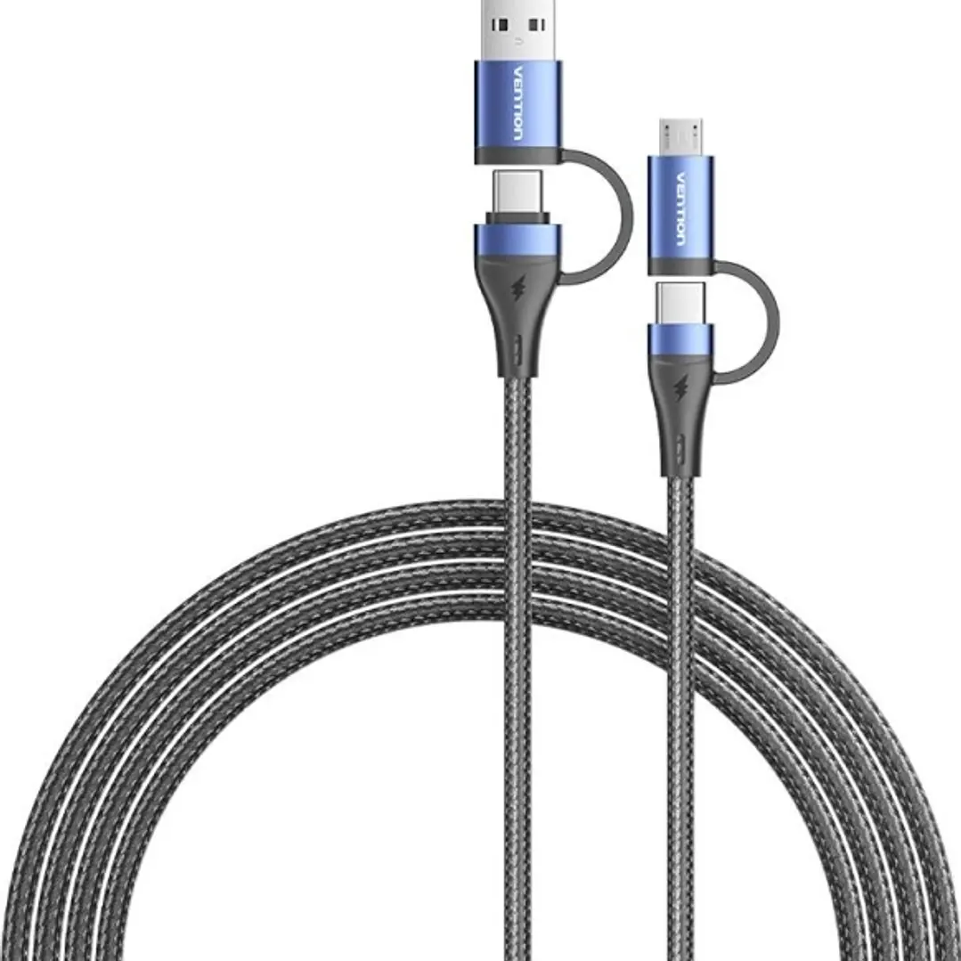 Vention Cable USB-C - Potencia hasta 100W - Longitud 2m - Adaptador USB-A - Adaptador Micro-USB - Velocidad hasta 480Mbps - Recubrimiento de Algodon T 1