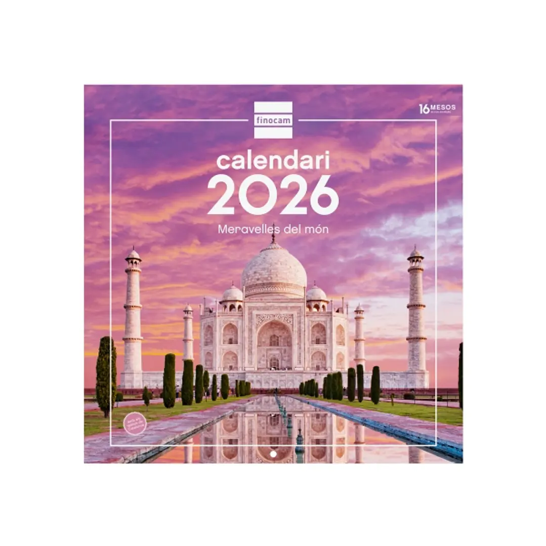 Finocam Calendario de Pared en Catalan - Anual 2026 - Imagenes Variadas - 300x300mm - Espacio para Escribir - Tematica de Maravillas Del Mundo 1