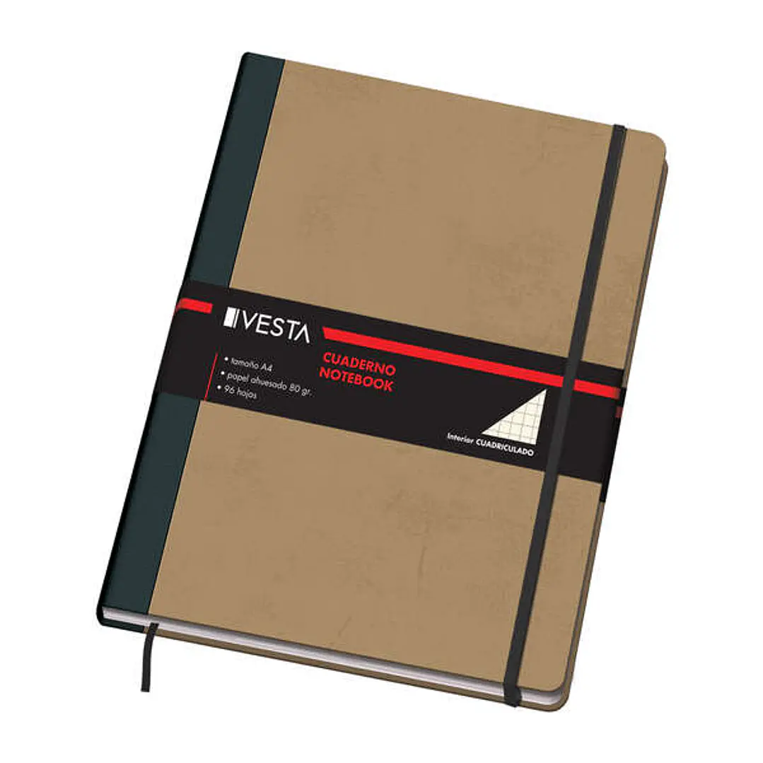 Dohe Cuaderno Cartone con Puntas Redondeadas - 96 Hojas de Papel Ahuesado de 80gr - Tapa en Tres Piezas con Lomera de Tela - Cierre de Gomas y Cinta d 1