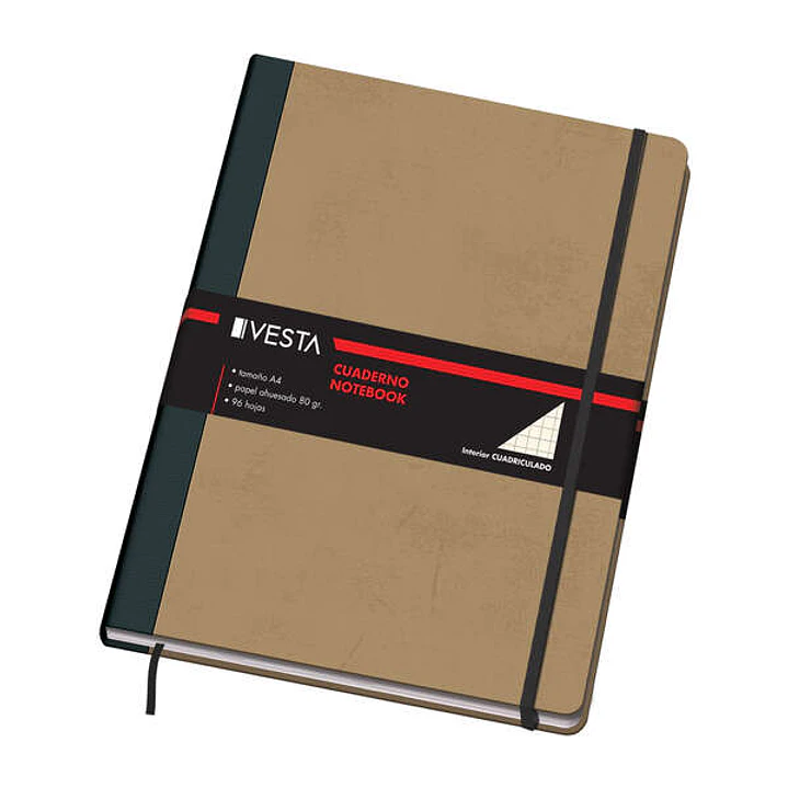 Dohe Cuaderno Cartone con Puntas Redondeadas - 96 Hojas de Papel Ahuesado de 80gr - Tapa en Tres Piezas con Lomera de Tela - Cierre de Gomas y Cinta d 1