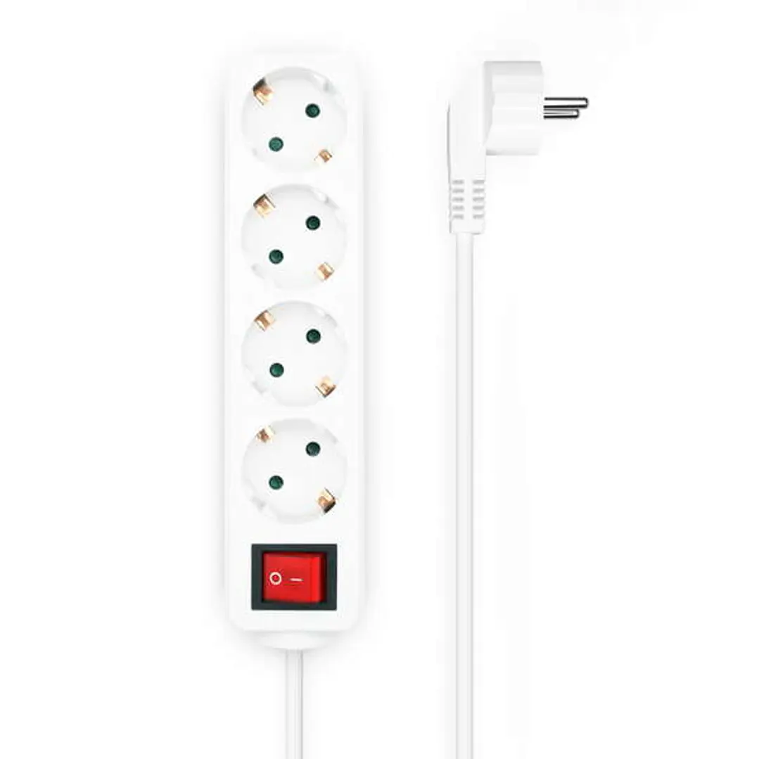 Aisens Regleta de 4 Tomas Schuko con Cable de 1.4m - Proteccion Infantil - Color Blanco 1
