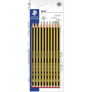 Staedtler Noris 120 Pack de 10 Lapices de Grafito Hexagonales HB - Resistencia a la Rotura - Madera de Bosques Sostenibles