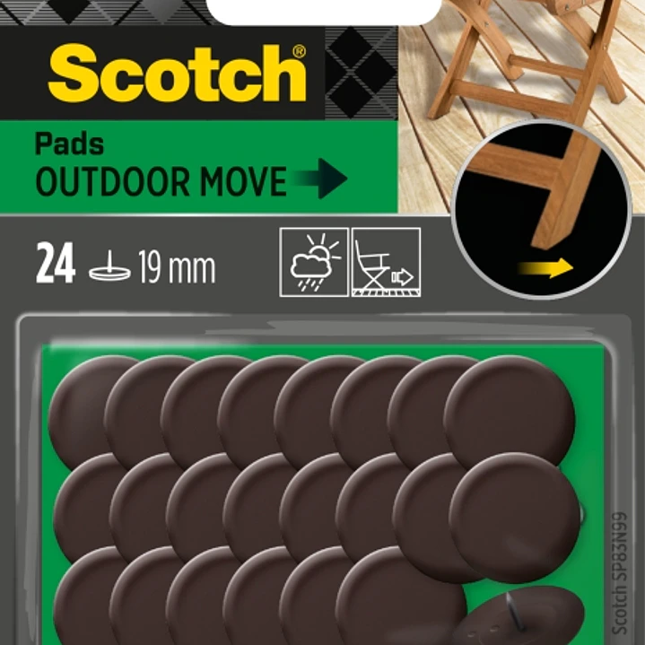 Scotch Pack de 24 Patines Deslizantes con Clavo - Diametro de 19mm - Uso en Exterior - Color Marron 1